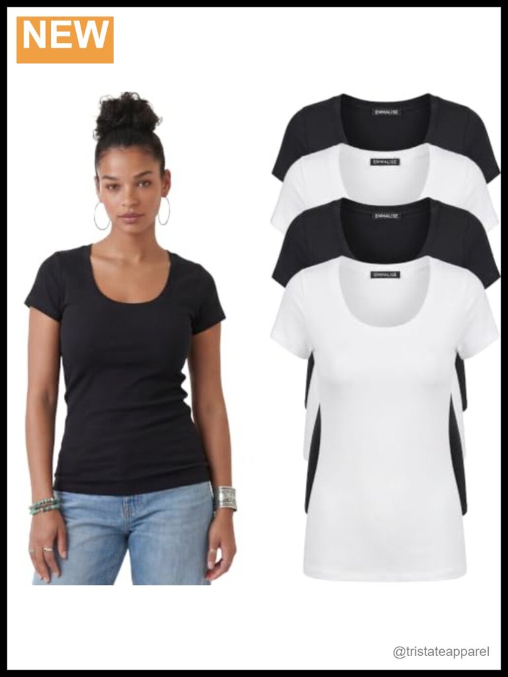 Women's Short Sleeve Scoop Neck Slim Fit Cotton Tee Value Pack